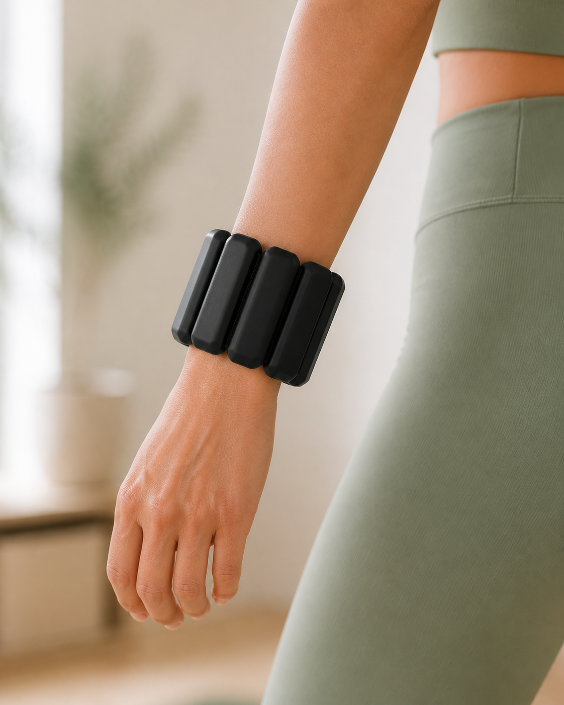 Black soft weighted wrist band worn