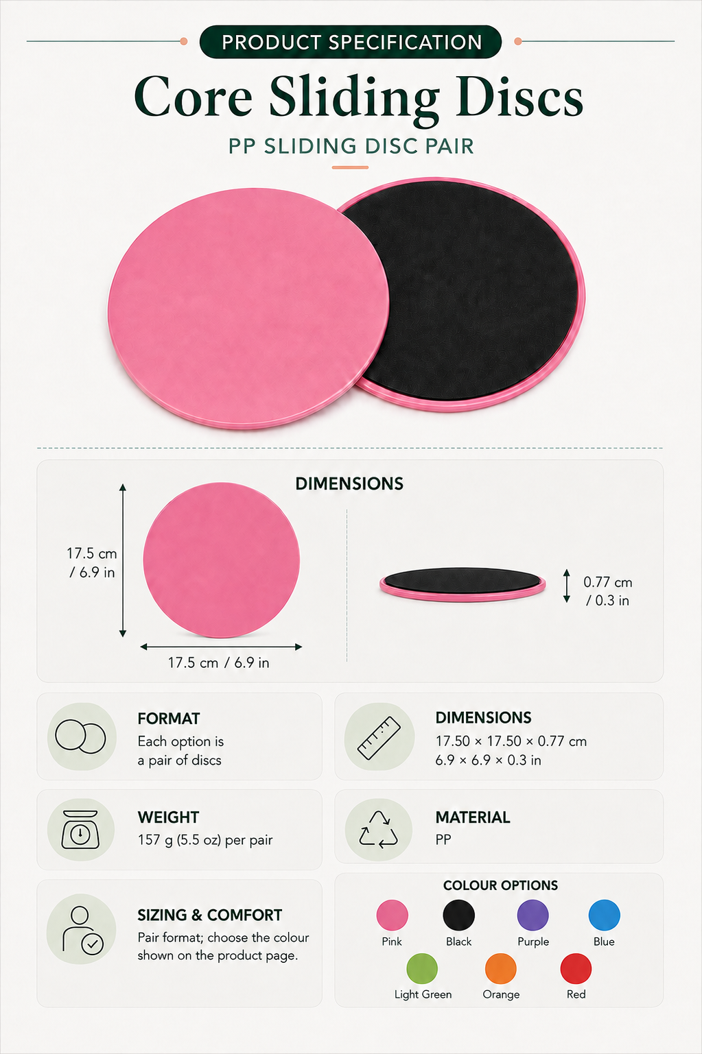 Core Sliding Discs — product specifications and sizing