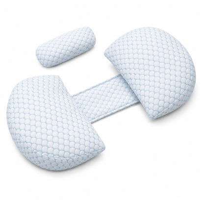 Blue U-shaped pregnancy pillow with separate lumbar pillow