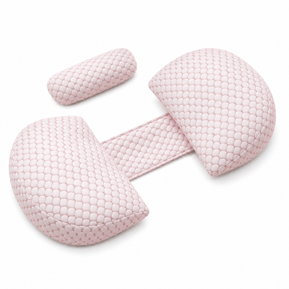 Pink U-shaped pregnancy pillow with separate lumbar pillow