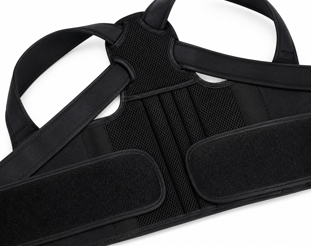 Black posture support strap detail