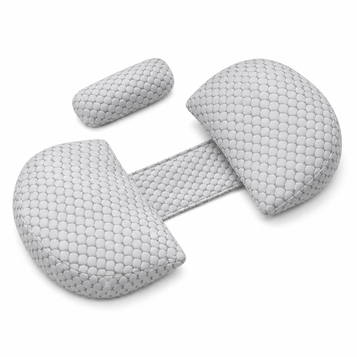 Grey U-shaped pregnancy pillow with separate lumbar pillow