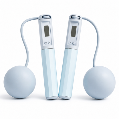 Light blue cordless jump rope with large ball