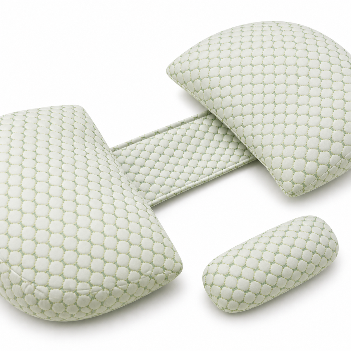 Green U-shaped pregnancy pillow detail
