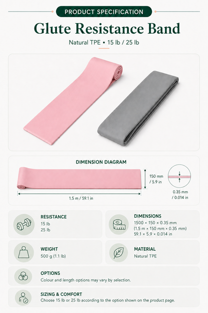 Glute Resistance Band Set — product specifications and sizing