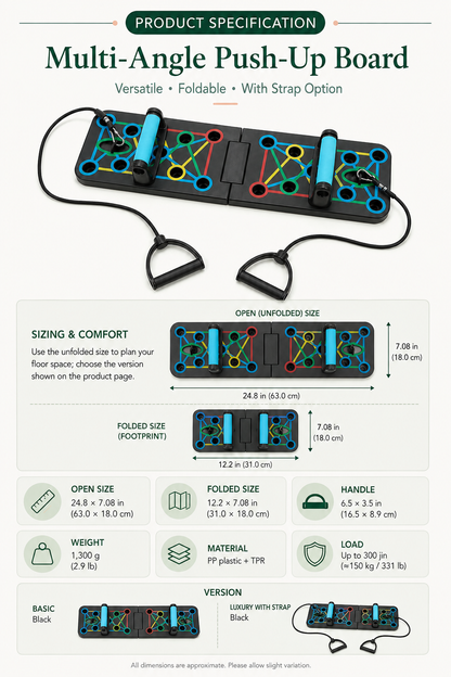 Multi-Angle Push-Up Board — product specifications and sizing