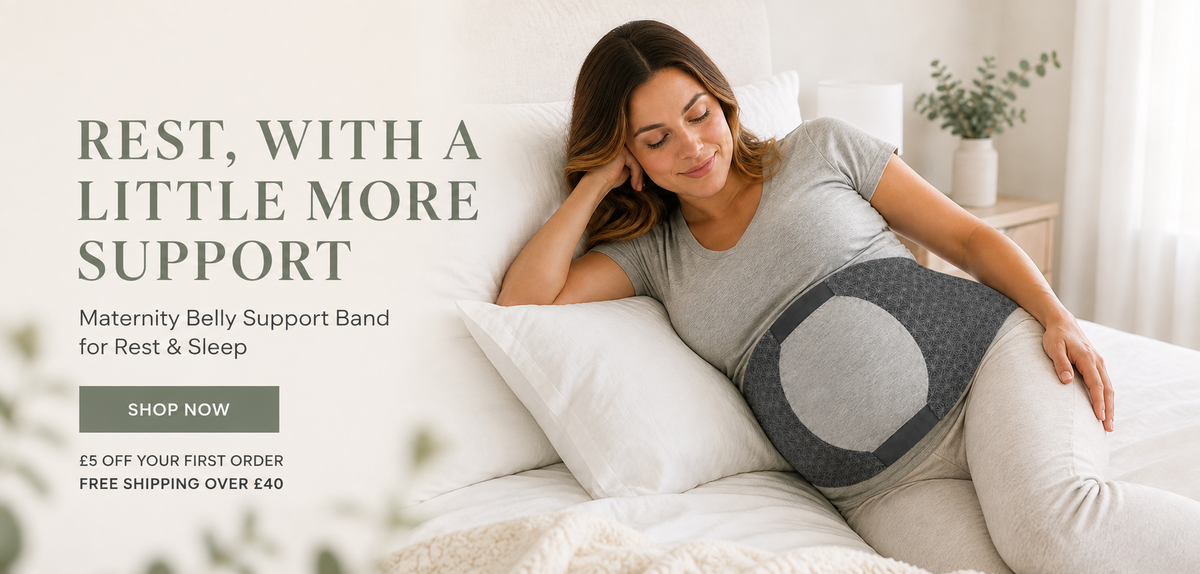 Posimint maternity belly support band for rest and sleep — desktop homepage banner