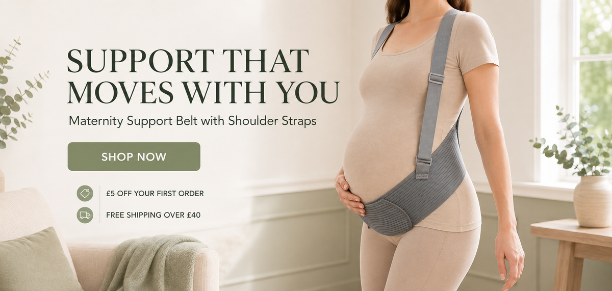 Posimint maternity support belt with shoulder straps — desktop homepage banner