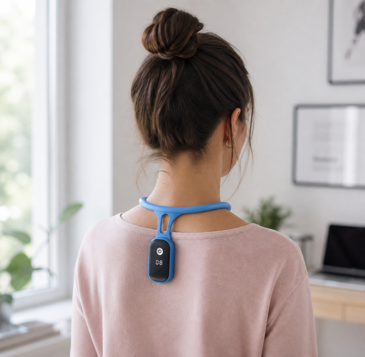 Smart Posture Reminder — blue worn in home office